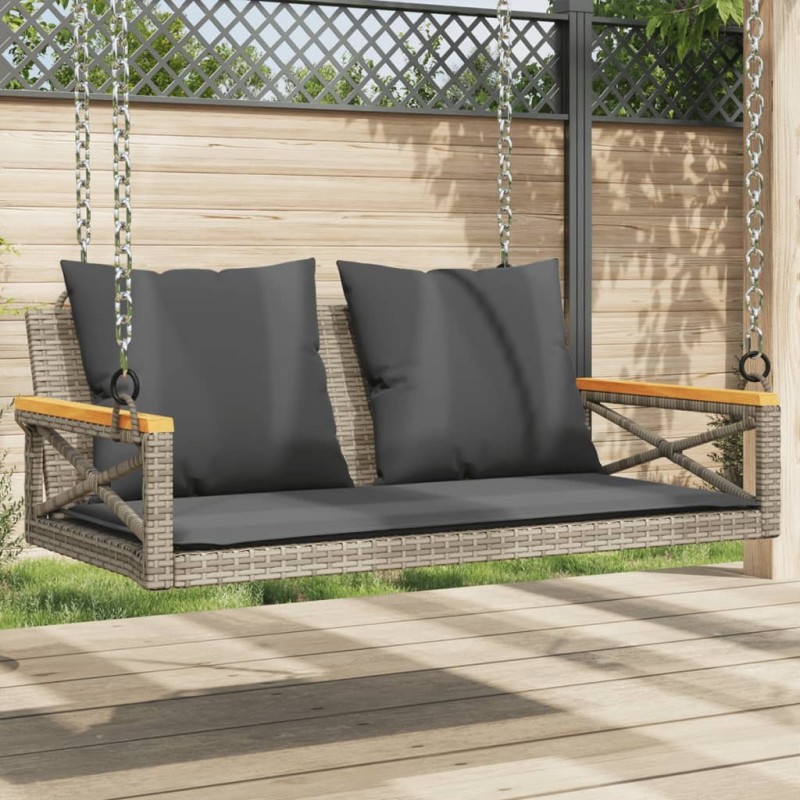 Balancelle avec coussins gris 109x62x40 cm résine tressée 