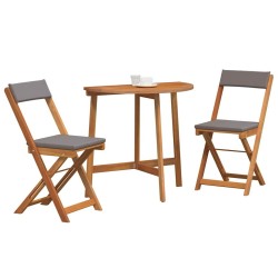 Ensemble de Bistro Pliant de 3 Pièces avec Coussins en Bois Massif d'Acacia 