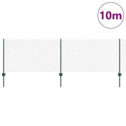 Clôture en Maillon de Chaîne avec 10 Poteaux U Verte 0.8x10 m Acier 