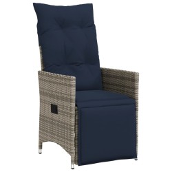 Chaise de jardin inclinable avec coussins en résine tressée grise 