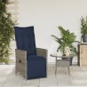 Chaise de jardin inclinable avec coussins en résine tressée grise 
