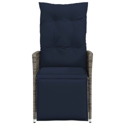 Chaise de jardin inclinable avec coussins en résine tressée grise 