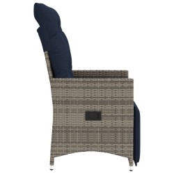 Chaise de jardin inclinable avec coussins en résine tressée grise 