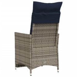 Chaise de jardin inclinable avec coussins en résine tressée grise 