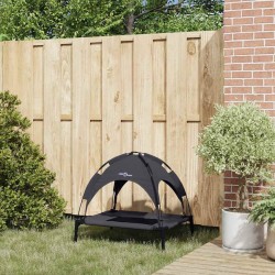 Lit surélevé pour chien Noir Tissu polyester, cadre en métal 