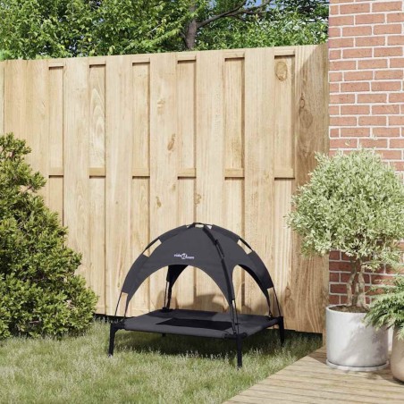 Lit surélevé pour chien Noir Tissu polyester, cadre en métal 