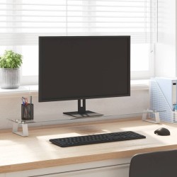 Support de moniteur blanc 100x20x8 cm verre trempé et métal 