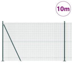 Clôture en fil soudé avec 7 poteaux à brides verts 1.6x10 m en acier 