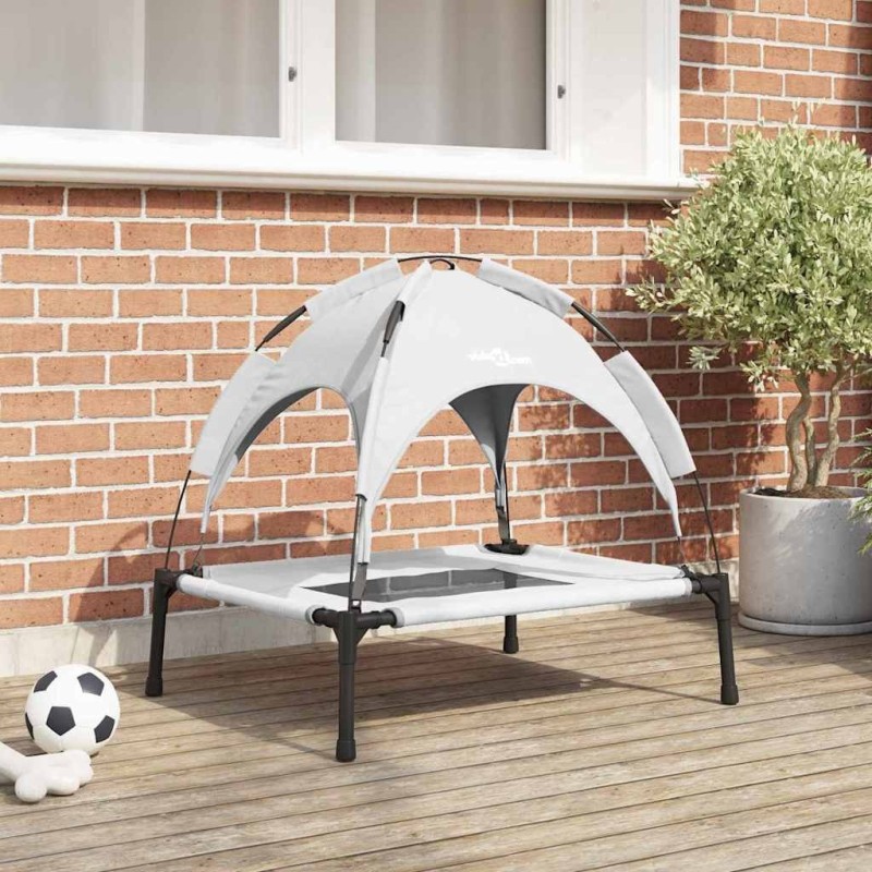 Lit pour chien surélevé avec toit amovible Argent Gris M Acier 