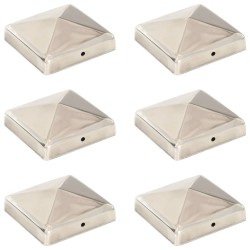 Bouchons de poteau de clôture pyramidaux 6 pcs Inox 91x91 mm 