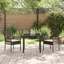 Chaises de jardin 2 pcs avec coussins marron en poly rotin 