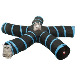 Tunnel pour chats à 5 voies Noir et bleu 25 cm Polyester 