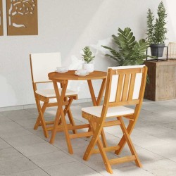 Ensemble Bistro de 3 Pièces avec Coussins en Bois d'Acacia Massif 