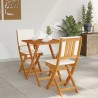 Ensemble Bistro Pliable de 3 Pièces avec Coussins en Bois Massif d'Acacia 