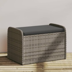 Banc de rangement avec coussin gris 80x51x52 cm résine tressée 