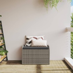 Banc de rangement avec coussin gris 80x51x52 cm résine tressée 