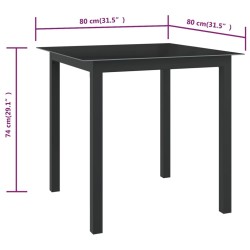 Table de jardin Noir 80x80x74 cm Aluminium et verre 