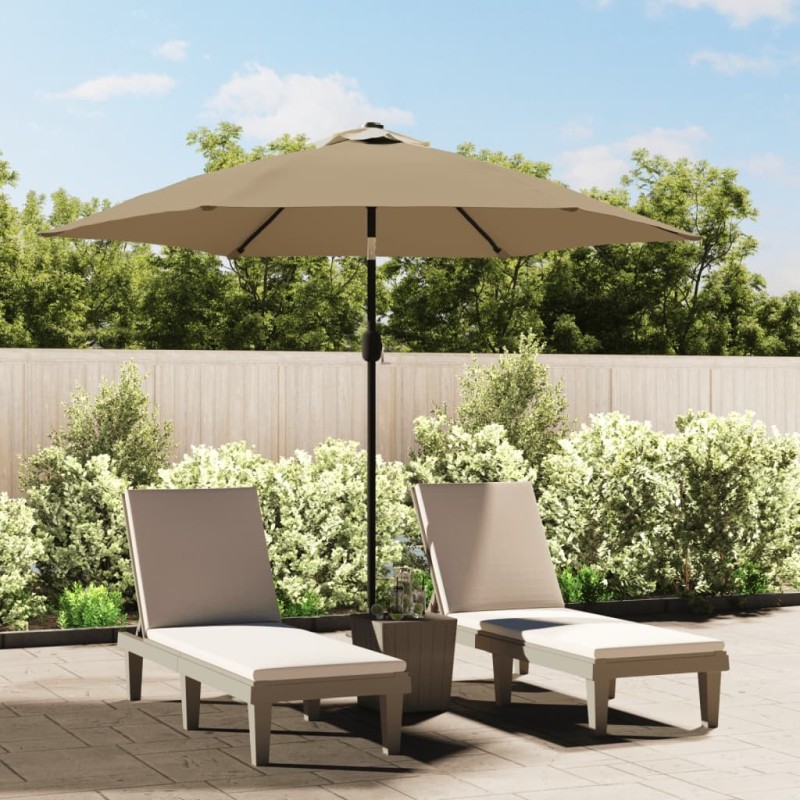 Parasol d'extérieur avec LED et mât en acier 300 cm Taupe 