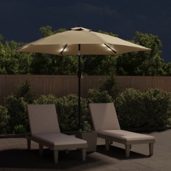 Parasol d'extérieur avec LED et mât en acier 300 cm Taupe 