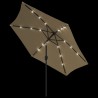 Parasol d'extérieur avec LED et mât en acier 300 cm Taupe 