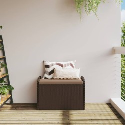 Banc de rangement et coussin marron 80x51x52 cm résine tressée 