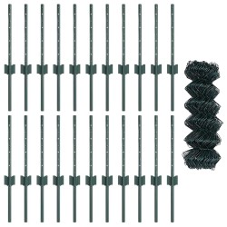 Clôture en Treillis avec 22 Poteaux en U Vert 0.4x25 m Acier 