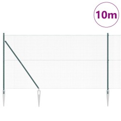 Clôture en fil soudé avec 7 piquets verts 1.4x10 m en acier 