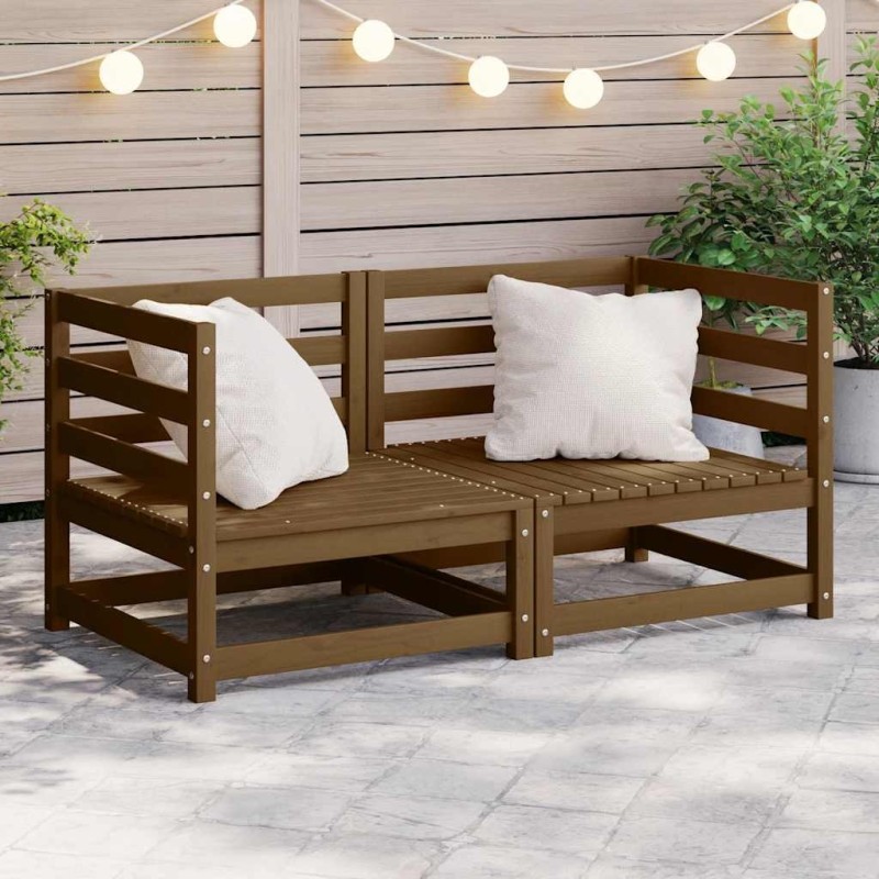 Canapés d'angle de jardin 2 pcs marron miel bois de pin solide 
