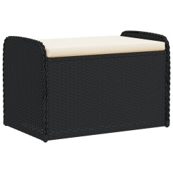 Banc de rangement avec coussin noir 80x51x52 cm résine tressée 