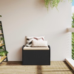 Banc de rangement avec coussin noir 80x51x52 cm résine tressée 