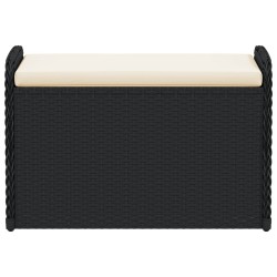 Banc de rangement avec coussin noir 80x51x52 cm résine tressée 