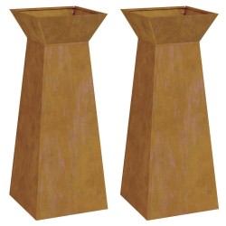 Piliers de jardin , 2 pièces avec bol, dimensions 40x40x100 cm, en acier corten. 