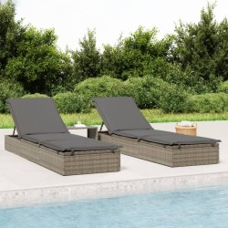 Chaise longue 1 pc avec coussin gris 201x55x62cm résine tressée 
