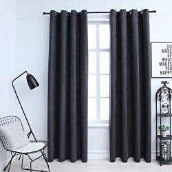 Rideaux occultants avec anneaux Métal 2pcs Anthracite 140x175cm 