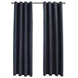 Rideaux occultants avec anneaux Métal 2pcs Anthracite 140x175cm 