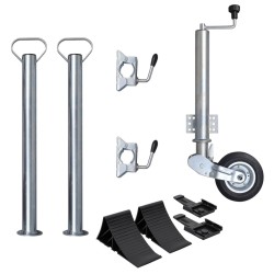 Roue cric de remorque 60 mm 2 tubes de support 2 pinces fendues 