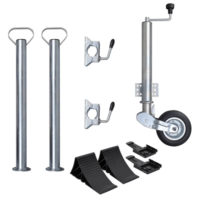 Roue cric de remorque 60 mm 2 tubes de support 2 pinces fendues 