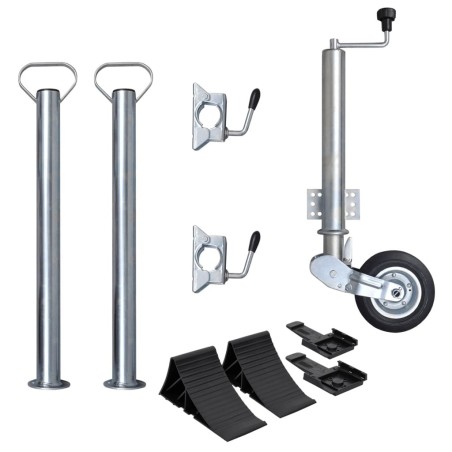 Roue cric de remorque 60 mm 2 tubes de support 2 pinces fendues 