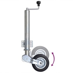 Roue cric de remorque 60 mm 2 tubes de support 2 pinces fendues 