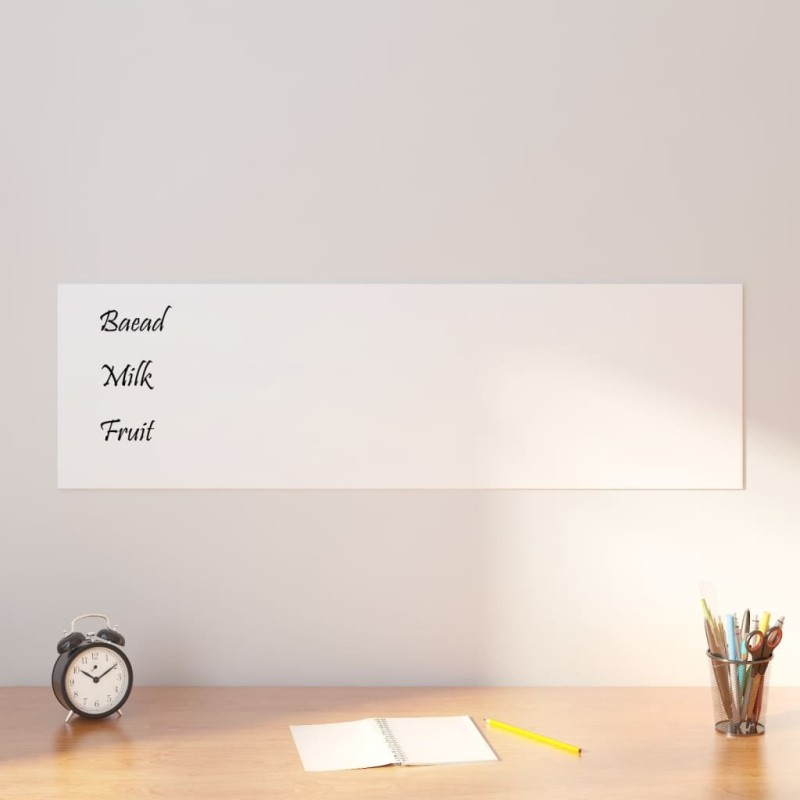 Tableau noir magnétique mural Blanc 100x30 cm Verre trempé 