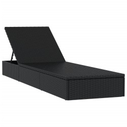 Chaise longue 1 pc avec coussin noir 201x55x62cm résine tressée 