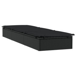 Chaise longue 1 pc avec coussin noir 201x55x62cm résine tressée 