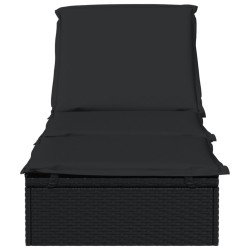 Chaise longue 1 pc avec coussin noir 201x55x62cm résine tressée 
