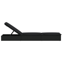 Chaise longue 1 pc avec coussin noir 201x55x62cm résine tressée 