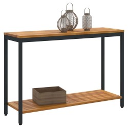 Table d'extérieur Naturelle et Noire 35x110x75 cm en bois solide et acier 
