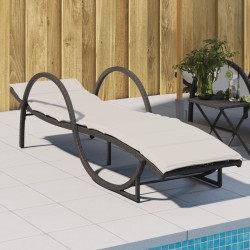 Chaise longue avec coussin noir 60x199x42 cm résine tressée 