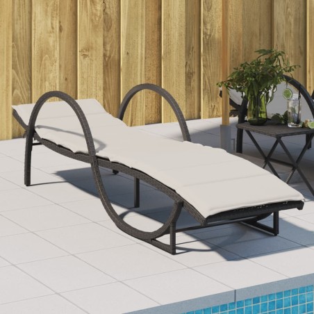 Chaise longue avec coussin noir 60x199x42 cm résine tressée 