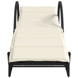 Chaise longue avec coussin noir 60x199x42 cm résine tressée 