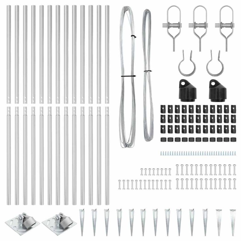 Ensemble de poteaux de clôture avec pointe 13 pcs Argent 