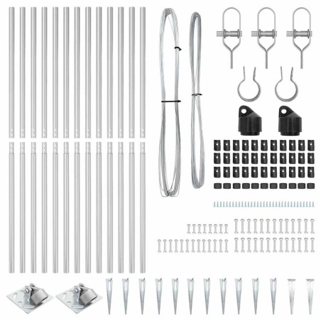Ensemble de poteaux de clôture avec pointe 13 pcs Argent 